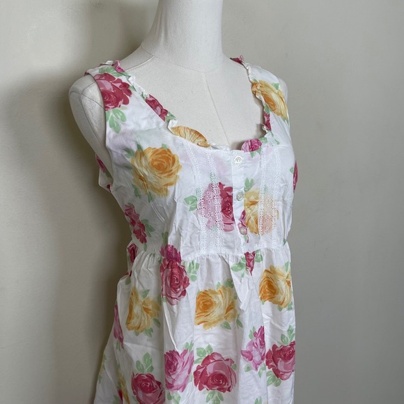 Vintage Laura Ashley Floral Cotton Nightgown L Pink Rose Lace Ruffle Cottage - Picture 4 of 9